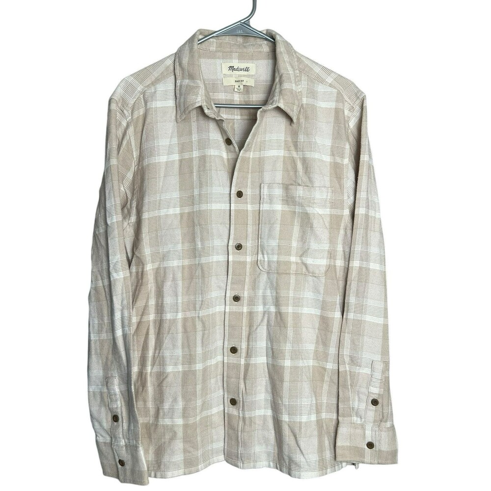 Madewell J Crew Flannel Shacket Men's M‎ Easy Fit Plaid Brushed Beige Brown Gorp